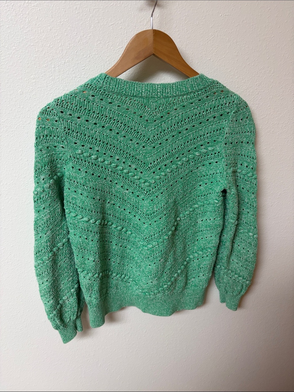 LOFT Seafoam Open-Knit Crewneck Sweater women’s size S - Picture 3 of 4